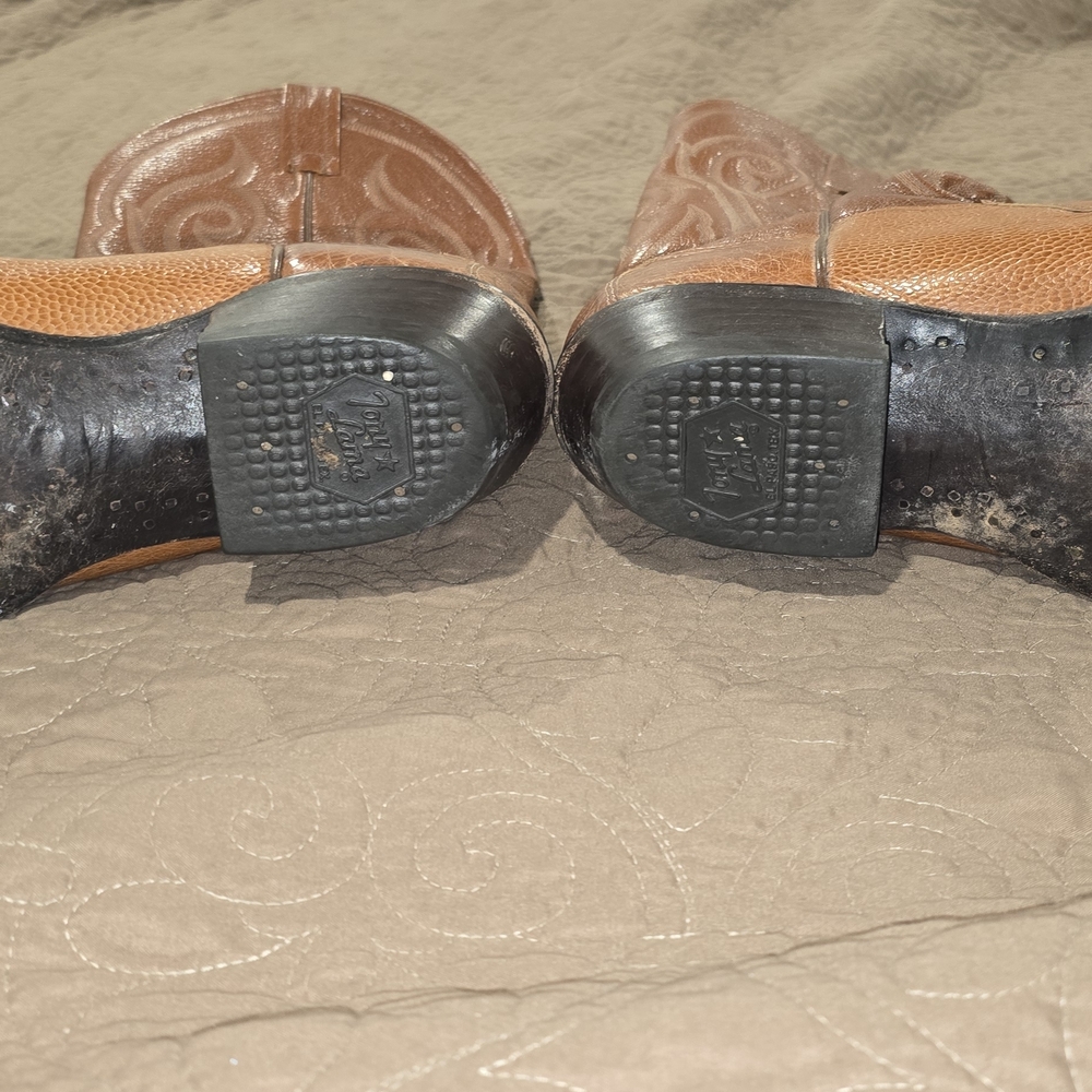 Tony Lama Tan Ostrich Cowboy Boots 9D - Picture 7 of 9